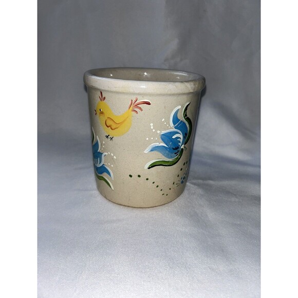 Vintage Hand Painted Small Crock Floral Signed & Dated “89” Unknown Maker - Picture 2 of 8